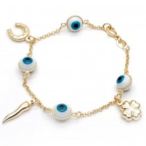 Gold Filled Charm Bracelet Four-leaf Clover and Rolo Design Polished Finish Golden Tone