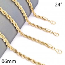 Gold Finish 24" Basic Necklace Rope Design Polished Golden Tone