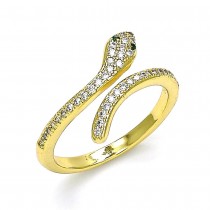 Gold Filled Multi Stone Ring Snake Design with Green and White Micro Pave Polished Finish Golden Tone (One size fits all)