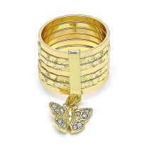 Gold Filled Multi Stone Ring Semanario and Butterfly Design With Crystal Gold Tone