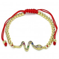 Gold Filled Adjustable Bolo Bracelet Snake Design With Ruby and White Micro Pave Polished Finish Golden Tone