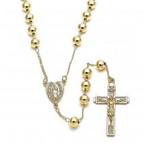 Gold Filled Medium Rosary Guadalupe and Crucifix Design with White Micro Pave Polished Finish Golden Tone