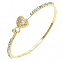Gold Filled Individual Bangle Heart Design With White Micro Pave and White Crystal Polished Finish Golden Tone