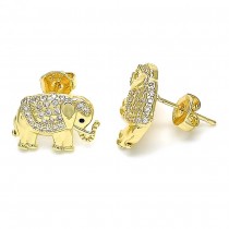 Gold Filled Stud Earrings Elephant Design With White and Black Micro Pave Polished Finish Golden Tone