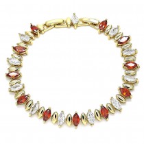 Gold Finish Tennis Bracelet with Garnet and White Cubic Zirconia Polished Golden Tone