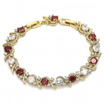 Gold Filled Tennis Bracelet with Garnet and White Cubic Zirconia Polished Golden Tone