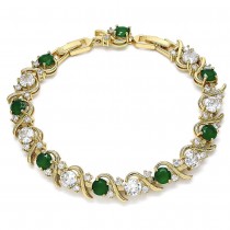 Gold Filled Tennis Bracelet with Emeral and White Cubic Zirconia Polished Golden Tone
