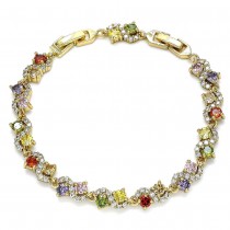 Gold Filled Tennis Bracelet with Multicolor Cubic Zirconia Polished Golden Tone
