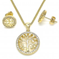 Gold Filled Earring and Pendant Set Tree Design With White Micro Pave Polished Finish Golden Tone
