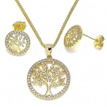 Gold Filled Earring and Pendant Set Tree Design With White Micro Pave Polished Finish Golden Tone