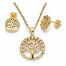 Gold Filled Earring and Pendant Set Tree Design with White Cubic Zirconia Polished Golden Finish