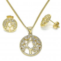 Gold Filled Earring and Pendant Set Tree Design With White Micro Pave Polished Finish Golden Tone