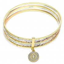 Gold Filled Semanario Bangle Guadalupe Design With White Cubic Zirconia Polished Finish Tri Tone (02 MM Thickness, Size 6 - 2.75 Diameter)