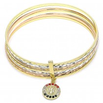 Gold Filled Semanario Bangle Guadalupe Design With Multicolor Cubic Zirconia Polished Finish Tri Tone (02 MM Thickness, Size 6 - 2.75 Diameter)