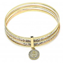 Gold Filled Semanario Bangle San Benito Design With White Crystal Diamond Cutting Finish Tri Tone (02 MM Thickness, Size 6 - 2.75 Diameter)
