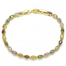 Gold Filled Tennis Bracelet with Multicolor Cubic Zirconia Polished Golden Tone