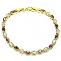 Gold Filled Tennis Bracelet with Garnet and White Cubic Zirconia Polished Golden Tone