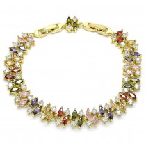 Gold Filled Tennis Bracelet With Multicolor Cubic Zirconia Polished Finish Golden Tone