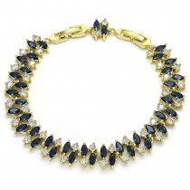 Gold Filled Tennis Bracelet With Sapphire Blue and White Cubic Zirconia Polished Finish Golden Tone