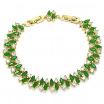 Gold Filled Tennis Bracelet With Green and White Cubic Zirconia Polished Finish Golden Tone