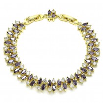 Gold Filled Tennis Bracelet With Amethyst and White Cubic Zirconia Polished Finish Golden Tone
