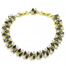 Gold Filled Tennis Bracelet With Black and White Cubic Zirconia Polished Finish Golden Tone