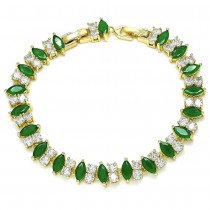 Gold Filled Tennis Bracelet With Green and White Cubic Zirconia Polished Finish Golden Tone