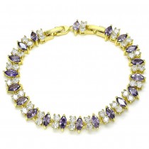 Gold Filled Tennis Bracelet With Amethyst and White Cubic Zirconia Polished Finish Golden Tone
