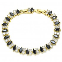 Gold Filled Tennis Bracelet With Black and White Cubic Zirconia Polished Finish Golden Tone