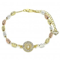 Gold Filled Tri Tone Fancy Bracelet Guadalupe Design With White Crystal Diamond Cutting Finish