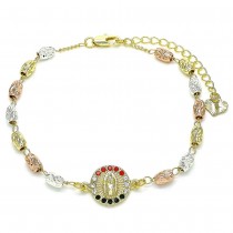 Gold Filled Tri Tone Fancy Bracelet Guadalupe Design With Multicolor Crystal Diamond Cutting Finish