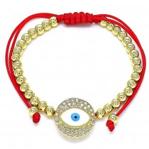 Gold Filled Adjustable Bolo Bracelet Greek Eye Design With Multicolor Micro Pave Polished Finish Golden Tone