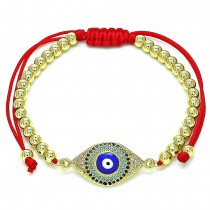 Gold Filled Adjustable Bolo Bracelet Greek Eye Design With Multicolor Micro Pave Polished Finish Golden Tone