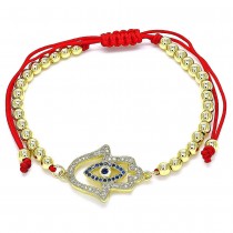Gold Filled Adjustable Bolo Bracelet Hand of God and Ball Design With Multicolor Micro Pave Polished Finish Golden Tone