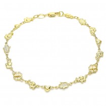 Gold Filled Fancy Bracelet Elephant and Heart Design Polished Finish Golden Tone