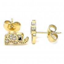 Gold Filled Elephant Design Stud Earrings With White Micro Pave Polished Finish Golden Tone
