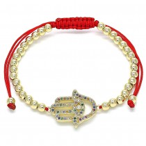 Gold Filled Adjustable Bolo Bracelet Hand of God and Ball Design With Multicolor Micro Pave Polished Finish Golden Tone