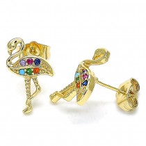Gold Filled Stud Earrings With Multicolor Micro Pave Polished Finish Golden Tone