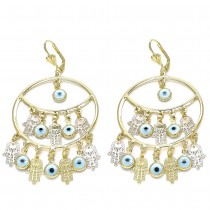 Gold Filled Dangle Earring Hands Of God and Greek Eye Design Polished Finish Golden Tone