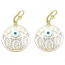 Gold Filled Dangle Earring Guadalupe and Greek Eye Design Polished Finish Golden Tone
