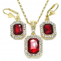 Gold Filled Earrings & Pendant Set With Garnet & Clear CZ Polished Finish Golden Tone