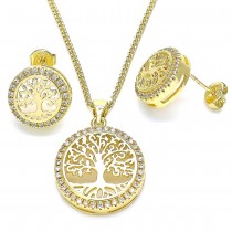 Gold Filled Earring and Pendant Set Tree Design With White Micro Pave Polished Finish Golden Tone