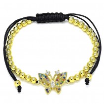 Gold Filled Adjustable Bolo Bracelet Butterfly Design With Ruby and White Micro Pave Polished Finish Golden Tone