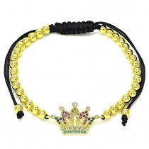 Gold Filled Adjustable Bolo Bracelet Crown Design With Ruby and White Micro Pave Polished Finish Golden Tone