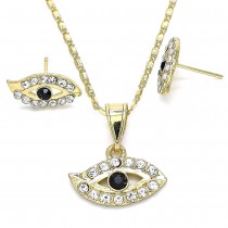 Gold Filled Earring and Pendant Set With Black and White Crystal Polished Finish Golden Tone