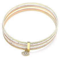 Gold Filled Semanario Bangle With White Cubic Zirconia Diamond Cutting Finish Tri Tone (02 MM Thickness, Size 6 - 2.75 Diameter)