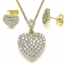 Gold Filled Earring and Pendant Set Heart Design With White Cubic Zirconia Polished Finish Golden Tone