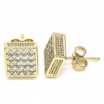 Gold Filled Stud Earrings With White Micro Pave Polished Finish Golden Tone