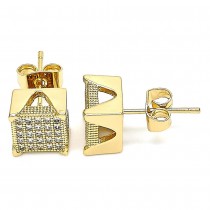 Gold Filled Stud Earring With White Micro Pave Polished Finish Golden Tone