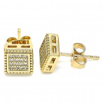 Gold Filled Stud Earrings With White Micro Pave Polished Finish Golden Tone